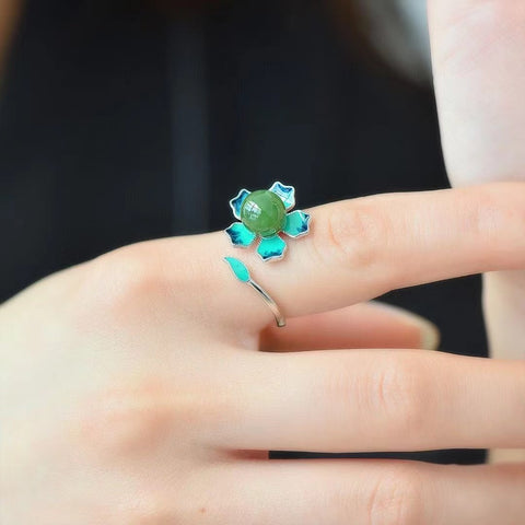 19376 Cincin Enamel Jasper Teratai Alami dari 925 Perak Ukuran 8 * 8mm & nbsp; Jumlah Gaya Unik Sudah termasuk pajak pengiriman.