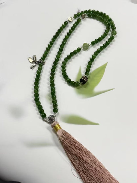 Kalung Jasper Alami Genggam Ukuran 8mm 108 Buah dengan Aksesoris Giok Halus Sudah Termasuk Ongkos Kirim & Pajak