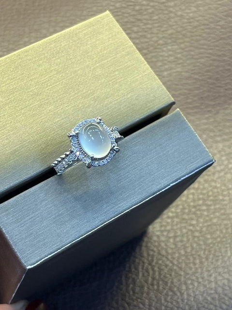 Cincin Giok Alami dari Perak 925 Ukuran 9 * 7mm Giok bersih dan halus Termasuk ongkos kirim dan pajak.