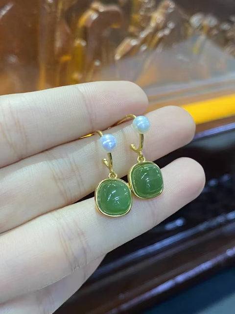 Anting Jasper Alami 925 Sterling Silver Berlapis Emas 24k Gaya Emas Cantik Ukuran 8mm Giok Halus Sudah termasuk ongkos kirim dan pajak.