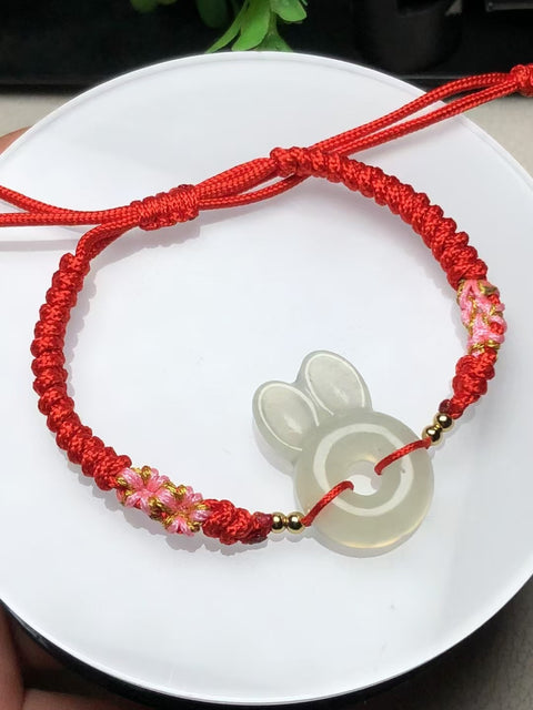 Gelang Kelinci Giok Alami Giok yang halus dan hangat Ukuran 28 * 19mm Sudah termasuk pajak pengiriman.