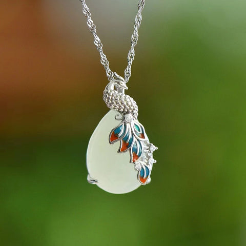 Kalung Hetian Jade Phoenix alami yang terbuat dari perak 925, giok halus dan hangat, gaya baru, sudah termasuk pajak pengiriman.