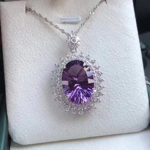 Kalung batu kecubung halus yang terbuat dari perak 925 Ukuran 13 * 18mm Warna api kristal penuh Sudah termasuk pajak pengiriman.
