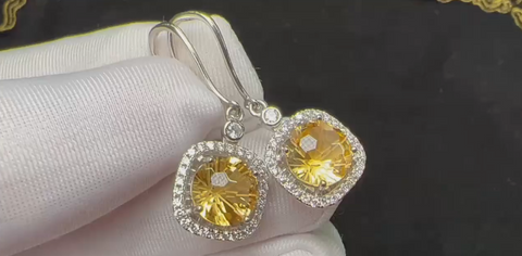 Anting-anting citrine alami yang terbuat dari perak 925 Ukuran 8mm Kristal premium api super Termasuk pajak pengiriman