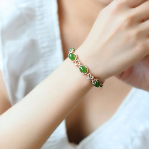 15904 Gelang Jasper Alami 925 Giok Tatahan Perak bersih, halus dan hangat Ukuran 7 * 9mm Pengiriman dan pajak sudah termasuk.