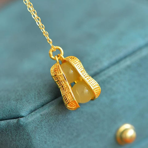 3043-2 Set Kalung Kacang Giok Giok Hetian Alami dari 925 Perak Ukuran 6 * 6mm Sudah Termasuk Pajak Pengiriman