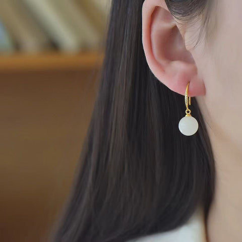2831-2 Anting Manik Giok Hetian Giok Alami 925 Tatahan Perak Ukuran 10mm Sudah termasuk pajak pengiriman