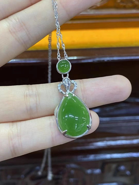 Kalung Jasper alami yang terbuat dari batu giok perak 925 bersih, halus, dan hangat Ukuran 18 * 12mm sudah termasuk pajak pengiriman