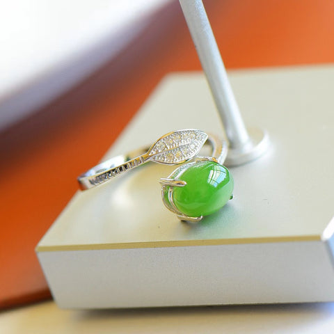 s925 sterling silver bertatahkan batu giok Hetian jade 🍀 cincin, pengaturan permukaan yang sangat halus