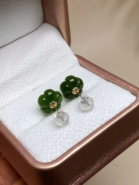 Anting Pejantan Bunga Jasper Alami dalam Pengaturan Emas 18k Ukuran 10 * 6mm Giok halus dan hangat, gaya yang indah, sudah termasuk ongkos kirim dan pajak.