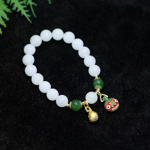 Gelang Giok Putih Hetian Bahan halus dan hangat berlapis emas 14k Ukuran 10mm Sudah termasuk pajak pengiriman.