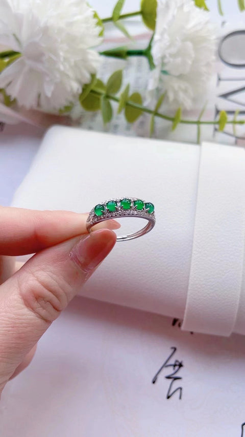 Cincin Pasangan Batu Giok Alami Bahan Pit Tua Bahan Halus dan Hangat Warna Indah 925 Tatahan Perak