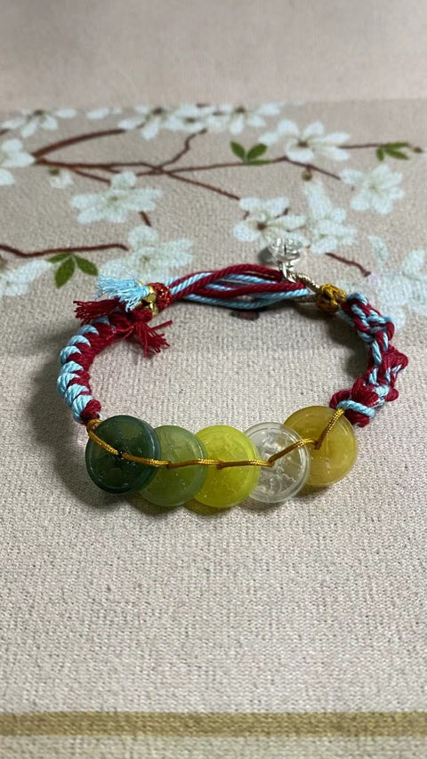 Gelang Uang Lima Kaisar Giok Cui Bunga Giok Giok Lima Kaisar Ukuran 13.9mm Giok halus dan hangat Termasuk pajak pengiriman.