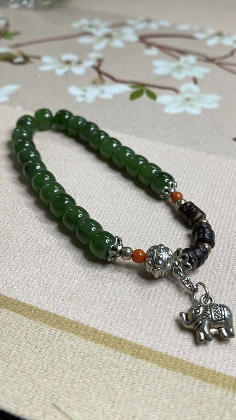 Gelang Jasper Alami dengan aksesoris cantik untuk keberuntungan Batu giok bersih, halus dan hangat; Ukuran 7 * 5mm Sudah termasuk pajak pengiriman.