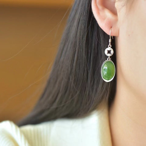 12120 Anting Jasper Alami dari 925 Perak Ukuran 10 * 14mm Giok bersih dan halus serta hangat Termasuk ongkos kirim dan pajak.