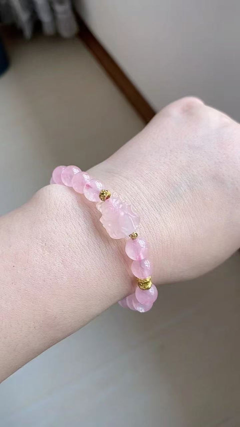 ❤️❤️Gelang kristal merah muda, kepala penuh air, pemutih super, dipasangkan dengan rubah berekor sembilan penangkal kejahatan, spesifikasi 0,8, termasuk pajak pengiriman