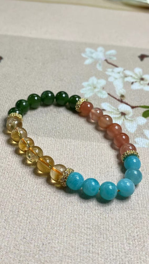 Gelang Multi Harta Karun Alami dengan Jasper + Celestite + Citrine + Giok Merah Selatan Ukuran 8mm adalah gaya yang halus dan hangat, gaya yang indah sudah termasuk pajak pengiriman.