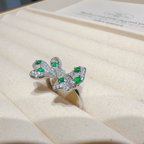 Cincin Pita Jadeite Alami 925 Pengaturan Perak Ukuran Lingkaran 2.5mm Lingkaran yang Dapat Disesuaikan Termasuk Pajak Pengiriman