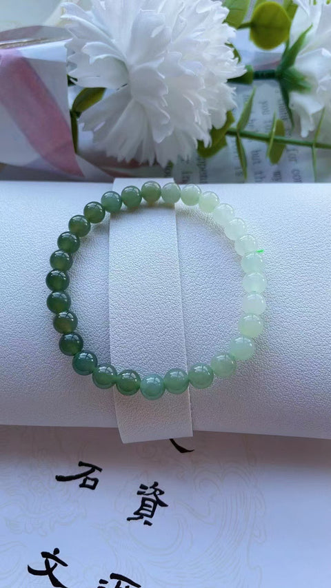 Gelang giok Hetian alami, warna alami, efek gradasi, bahan bersih dan menyegarkan, diameter 6 mm. Biaya kirim dan pajak sudah termasuk.