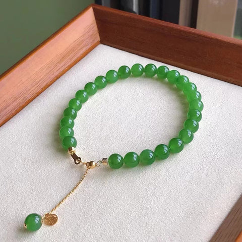 Gelang Jasper Alami 18k Emas Jepitan Set Warna Hijau Apel Indah dan Gaya Putih Sudah termasuk pajak pengiriman.