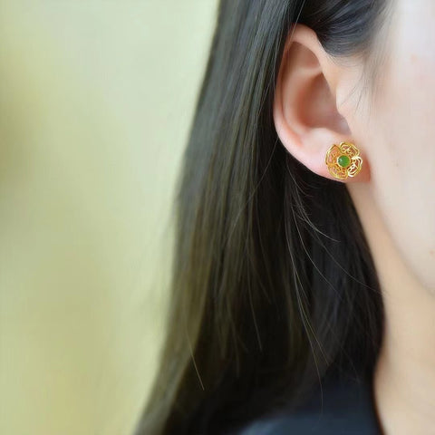 17009-2 Anting-anting Pejantan Jasper Alami & 925 Pengaturan Perak Ukuran 3 * 3mm Giok bersih dan halus, hangat dan bergaya.