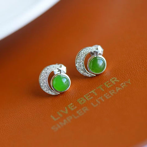 12065-1 Anting Jasper Alami dari Perak 925 Ukuran 6 * 6mm Giok halus dan hangat, lembab dan penuh air, gayanya modis dan murah hati, sudah termasuk pajak pengiriman.