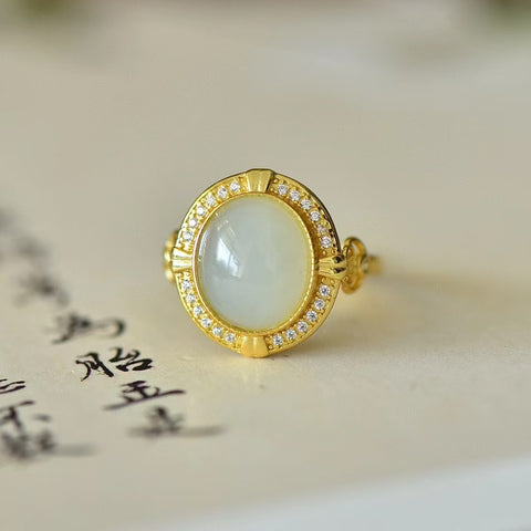 1592-2 Cincin Zirkon Giok Hetian Giok Alami Ukuran 10 * 12mm Giok baik-baik saja dan hangat, gaya yang indah, sudah termasuk pajak pengiriman.
