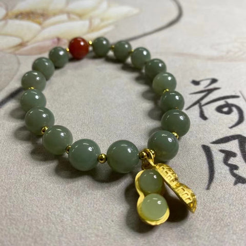 Gelang Giok Halus Gelang Giok Manik-manik Aksesoris Pencocokan Giok Ukuran 9.5mm Giok bersih, halus dan hangat Sudah termasuk pajak pengiriman.