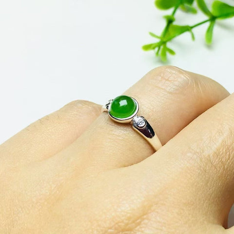 11002 Set Cincin Telur Jasper Alami dari Perak 925 Ukuran 6 * 6mm Giok halus dan hangat, gaya yang indah, sudah termasuk pajak pengiriman.