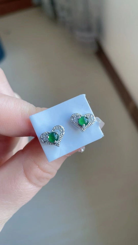 Anting Hati Giok Guatemala Alami 925 Tatahan Perak Bahan Pit Tua Ukuran 0.4cm Giok halus dan hangat; Termasuk Pajak Pengiriman
