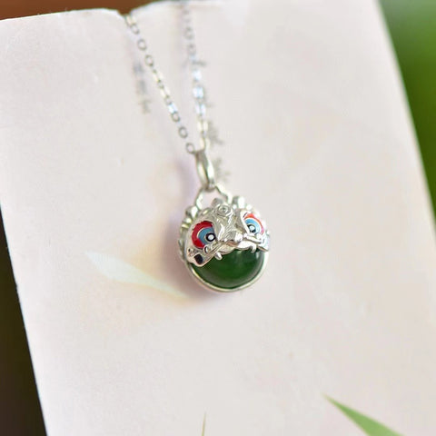 10814 Set Kalung Enamel Peri Jasper Alami dari Giok Perak 925 yang bersih, halus, dan hangat Sudah termasuk pajak pengiriman.