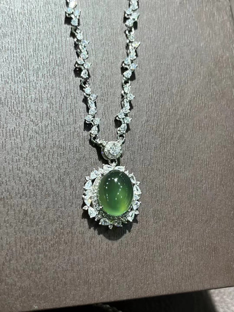 Kalung Giok Alami dari Perak 925 Ukuran 13 * 10mm Giok bersih dan halus Termasuk ongkos kirim dan pajak.