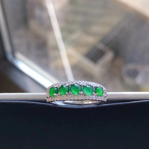 Cincin Baris Giok Alami Warna Indah 925 Perak Pengaturan Ukuran 3.5mm Bezel yang Dapat Disesuaikan Termasuk pajak pengiriman.