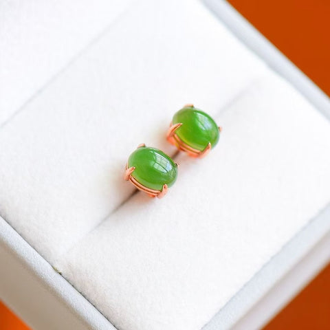 12013 Anting Tetes Telur Jasper Alami dari Perak 925 Ukuran 6 * 8mm Giok halus dan hangat, gaya yang indah, sudah termasuk pajak pengiriman.