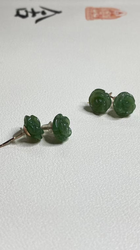 Anting Pejantan Bunga Jasper Alami Buatan Tangan 925 pengaturan perak Giok halus dan hangat, gaya yang indah Ukuran 9.5mm Termasuk pajak pengiriman.