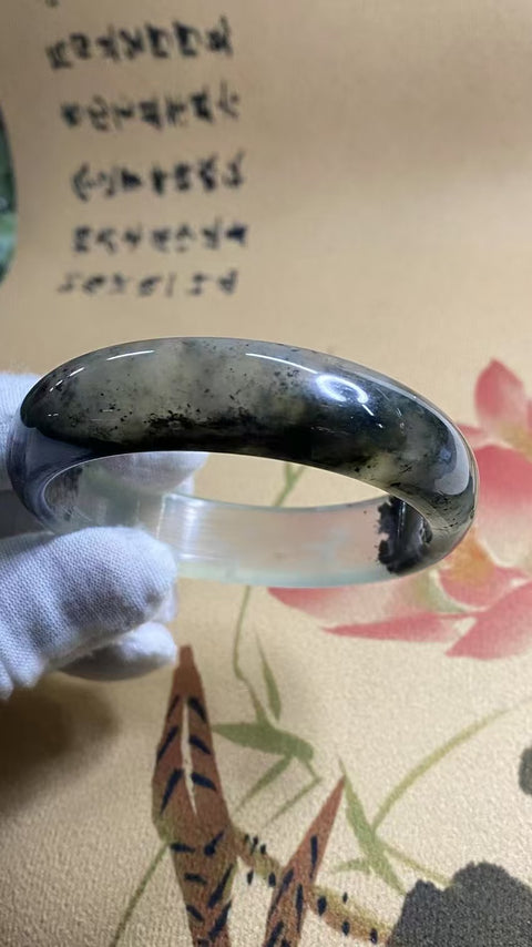 Gelang Tinta Es Alami Ukuran 59-61mm Ukuran 60.2mm Lebar Sisi 16.1mm Giok semuanya terjadi secara alami Pola acak termasuk pajak pengiriman!