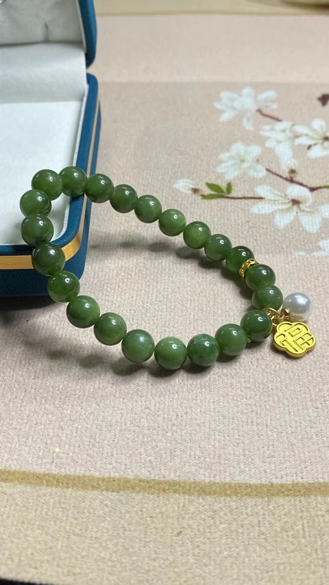 Gelang Jasper Alami dengan aksesoris Ukuran 8mm Giok baik-baik saja dan hangat, gaya yang indah sudah termasuk pajak pengiriman.