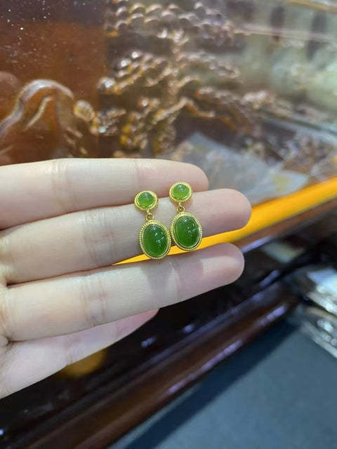 Anting Jasper Alami 925 Sterling Silver Berlapis Emas 18k Ukuran 4mm + 6 * 8mm Gaya Cantik & indah; Giok itu halus dan hangat Sudah termasuk pajak pengiriman.