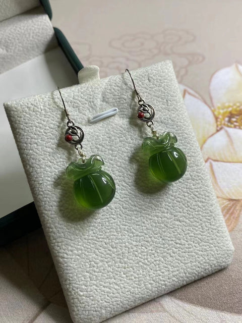 Anting Kantung Uang Bahan Giok Cui Giok 180 Bahan 925 Tatahan Perak Ukuran 18.5 * 14.5mm Pengiriman & Pajak Sudah Termasuk