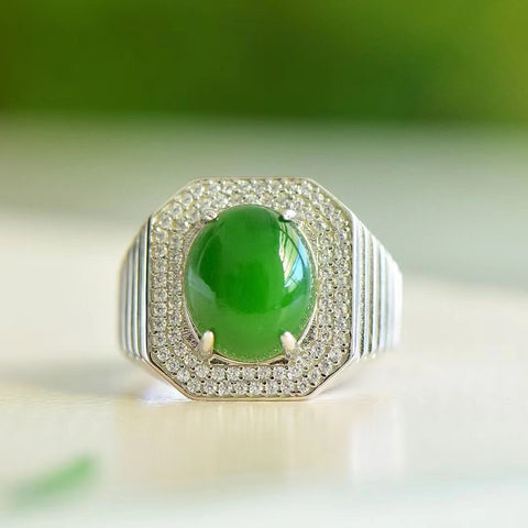 Set Cincin Telur Jasper Alami dengan Gaya Perak 925 Bersih, halus, dan hangat Giok termasuk pajak pengiriman
