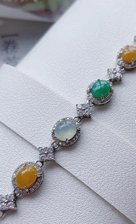 Gelang Jadeite Alami yang terbuat dari perak 925 Ukuran 5 * 7mm Giok bersih, halus, hangat dan indah Gaya Termasuk pajak pengiriman.