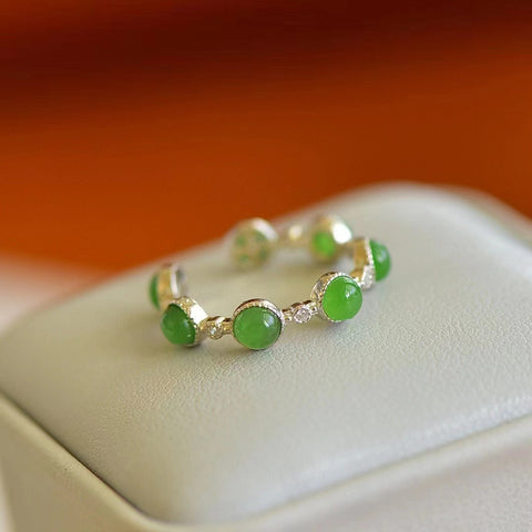 11424 Cincin Mode Jasper Alami 925 Pengaturan Perak Giok bersih, halus, dan lembab.