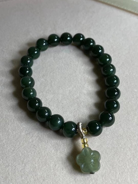 Gelang Jasper halus dari Giok Hotan, warna hijau penuh, dengan aksesoris yang indah, ukuran: 8mm ➕ sudah termasuk pajak pengiriman!