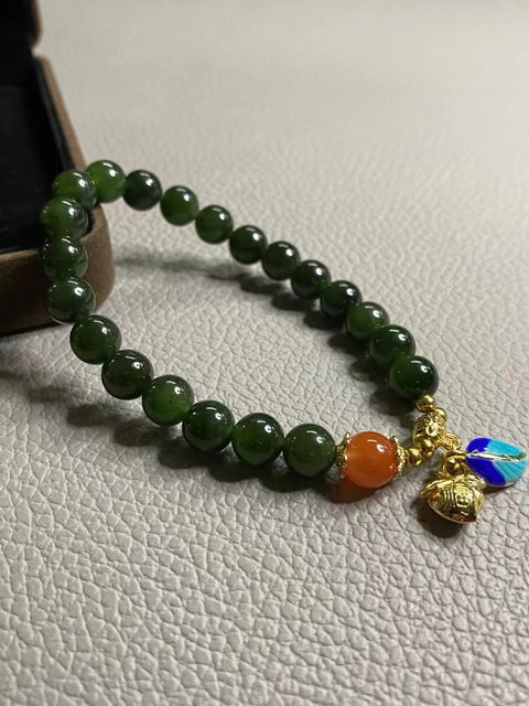 Gelang Giok Giok Hetian Jade Alami Ukuran 8mm Giok bersih dan halus serta hangat Sudah termasuk pajak pengiriman.