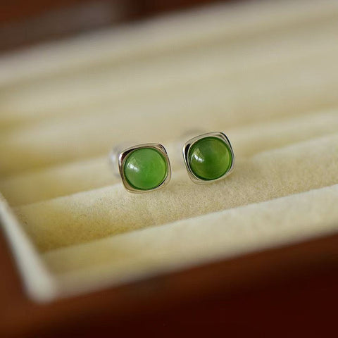 12410 Anting Pejantan Jasper Alami 925 Pengaturan Perak Ukuran 5 * 5mm Giok baik-baik saja dan hangat, gaya yang indah, sudah termasuk pajak pengiriman.