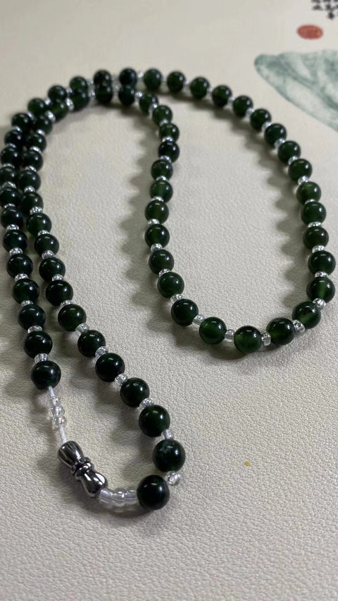 Kesejahteraan Kalung Giok Hijau Giok bersih, halus dan hangat Ukuran 6,5 mm Harus dimiliki oleh ibu Anda Termasuk pajak pengiriman