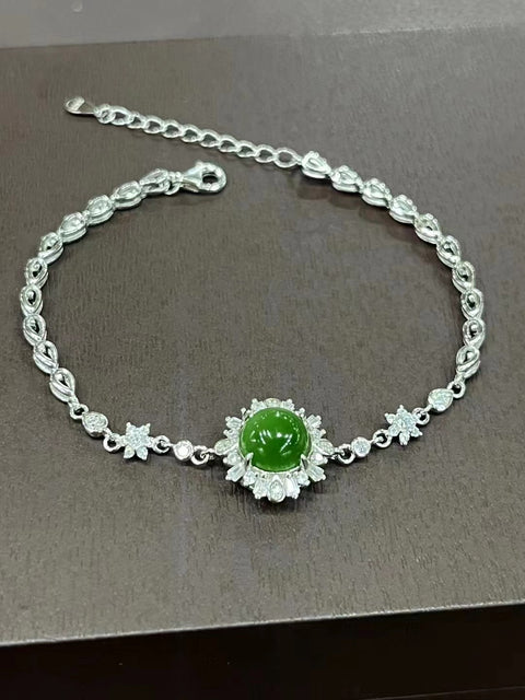 Gelang Giok Jasper Alami Ukuran 8mm Giok bersih, halus dan hangat dengan pengaturan perak 925. Sudah termasuk pajak pengiriman.