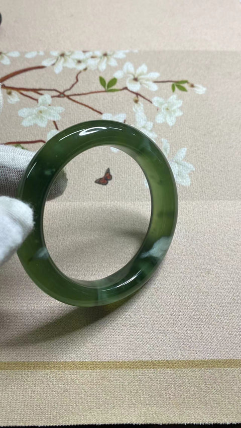 Gelang bahan Fine Jade 180 kaliber 52.8mm lebar 12.1mm semua pola alami acak termasuk pajak pengiriman