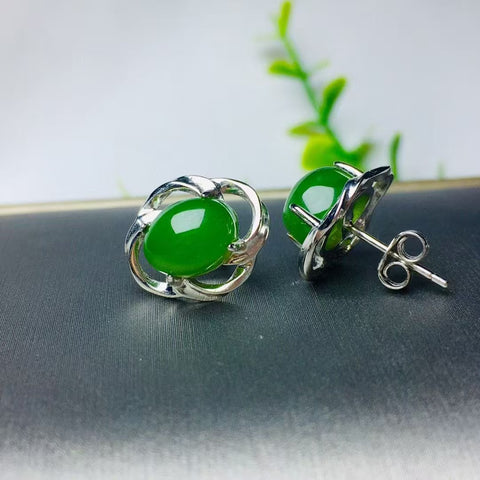 12115 Anting-anting Pejantan Jasper Alami Ukuran 7 * 9mm Set dalam Gaya Giok Halus Perak 925 Termasuk pajak pengiriman.