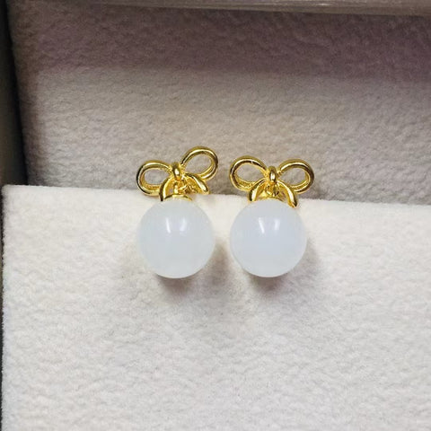 2100-2Anting Busur Giok Giok Hetian Alami 925 Giok Tatahan Perak halus dan hangat, gaya yang indah Ukuran 10 * 10mm Termasuk pajak pengiriman